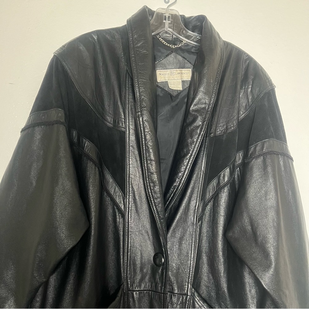 Maggie Lawrence, Women, Coat, Size L, Black, Leather, suede accents, Full length